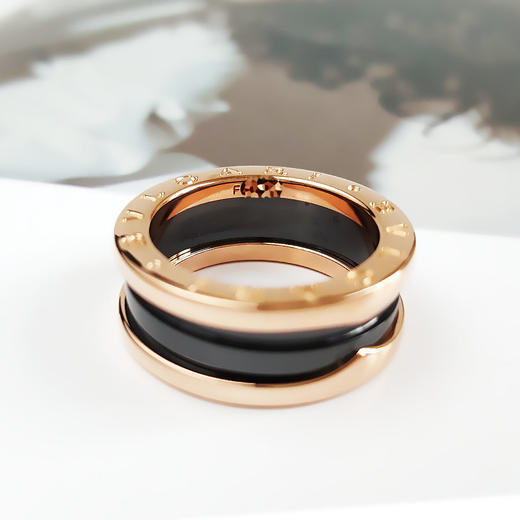 【95新】BVLGARI宝格丽B.zero1系列AN855962玫瑰金黑陶瓷三环弹簧戒指53号中性款300126NJS55 商品图4