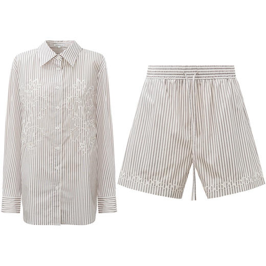 SELFWHO棉混纺撞色对称绣花条纹衬衫女2026春季新款宽松翻领上衣 商品图3