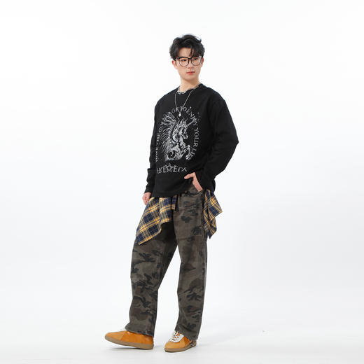 个性印花重磅骏马长袖T恤-纪念日百货门店同款169251489 商品图0