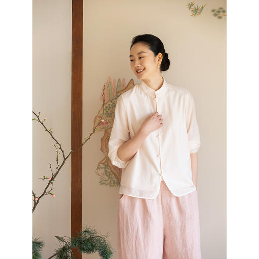牧衣游原创 丝棉净色衬衫女新款轻薄文艺百搭极简新中式上衣 物空 商品图1