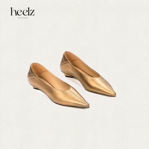heelz设计师手工鞋履 ｜古铜金羊皮尖头平底奶奶鞋2公分 商品图2