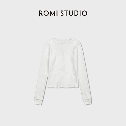 ROMI STUDIO色织华夫格高密长绒棉针织船领长袖 RWDSSY1572 商品图1