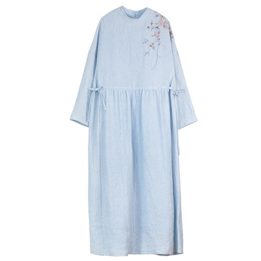 牧衣游原创 汉麻手工刺绣连衣裙新款柔软舒适宽松文艺长裙 拾雾 商品图4