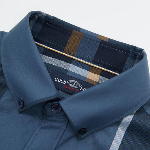 【莱赛尔】德鲨长袖衬衫男2026春季新款条纹撞色休闲衬衣 商品图2