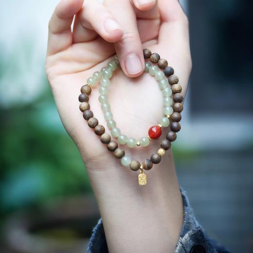 【粉丝专属❗️文莱沉香纳福手串】迎春接福，好运连连，带福回家！女士盘玩天然和田玉串珠双圈手链沉香木国风转运珠 商品图1