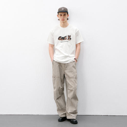 714street美式复古小狗印花短袖2026春夏宽松纯棉情侣T恤男女同款 商品图3