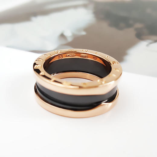 【95新】BVLGARI宝格丽B.zero1系列AN855962玫瑰金黑陶瓷三环弹簧戒指53号中性款300126NJS55 商品图5
