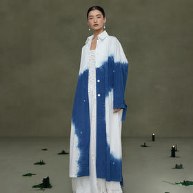 【林栖设计小店】植物染色|手工植物蓝丝棉宽松百搭2026春新款中长款风衣1961169