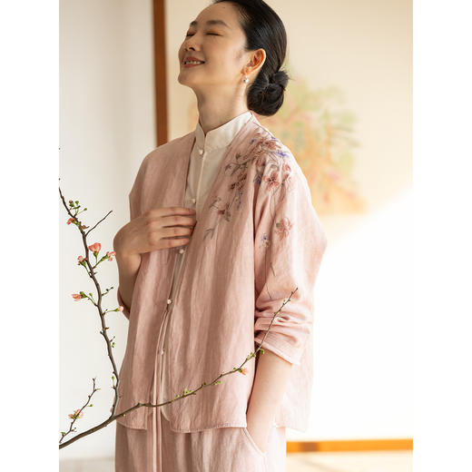 牧衣游原创 汉麻手工刺绣外套轻薄系带文艺复古中式开衫 待春风 商品图1