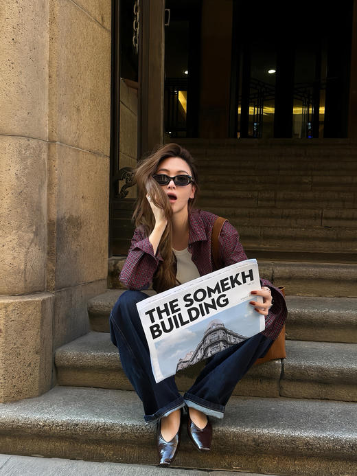 专柜实拍【100%全棉+刺绣徽章】拉夏贝尔/La Chapelle文艺风！挺括有型气质翻领刺绣徽章复古格纹设计百搭叠穿衬衣 商品图9