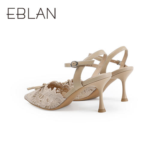 【上新】伊伴2026夏季浪漫精致蕾丝后空露踝裸色高跟鞋婚鞋B26220101 商品图3