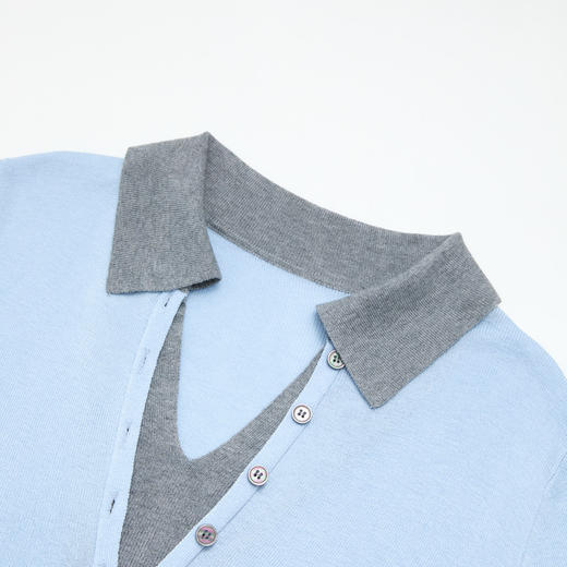 西遇复古修身假两件针织衫女2026年春季新款翻领撞色显瘦长袖毛衣10260068 商品图5