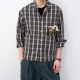 714street复古渐变格子长袖衬衫男2026春季短宽boxy版型纯棉衬衣