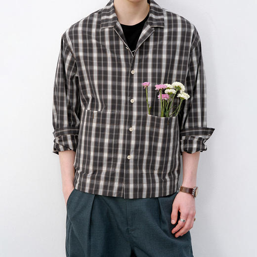 714street复古渐变格子长袖衬衫男2026春季短宽boxy版型纯棉衬衣 商品图0