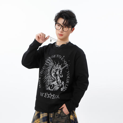 个性印花重磅骏马长袖T恤-纪念日百货门店同款169251489 商品图5