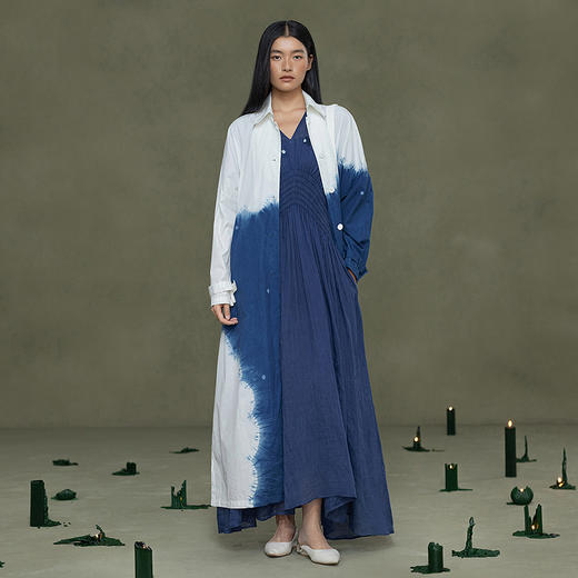 【林栖设计小店】植物染色|手工植物蓝丝棉宽松百搭2026春新款中长款风衣1961169 商品图4
