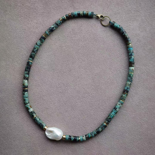 「野光」非洲松石巴洛克珍珠项链 | 总长约45cm 不被驯服的青蓝 to me 天然石饰品 商品图5