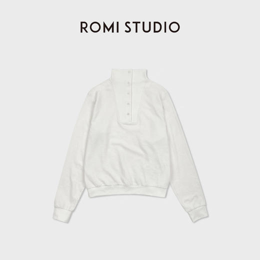 ROMI STUDIO高克重精梳棉柔感极简立领按扣长袖卫衣RWDSS82214 商品图2