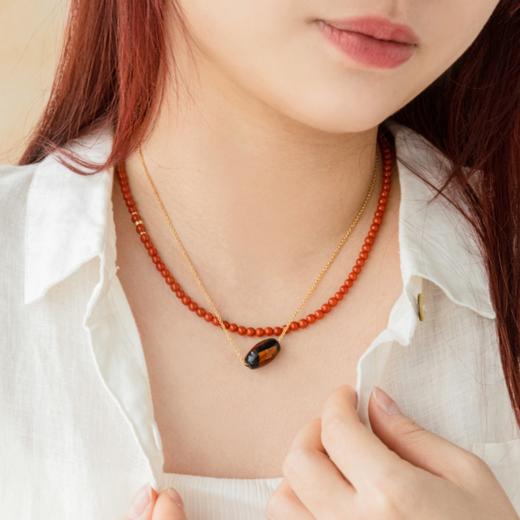 菜菜家点点金南红小米珠项链|云南保山老南红，锦红帝王色，搭配18k金珠 商品图3