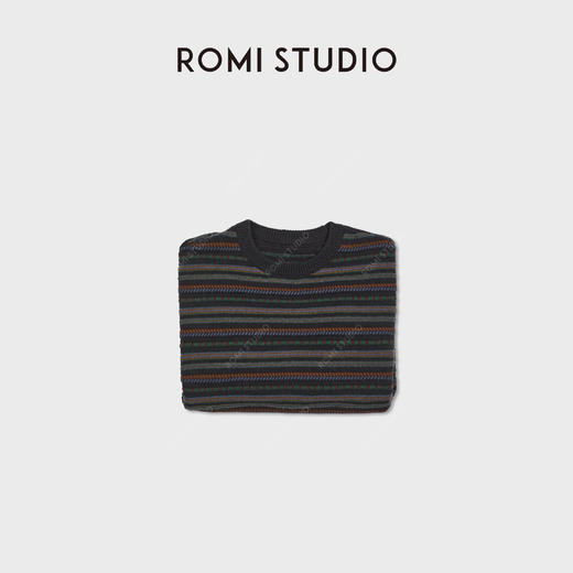 ROMI STUDIO“冬日松弛”100羊毛条纹针织挺括套头毛衣RWCWSU7412 商品图1