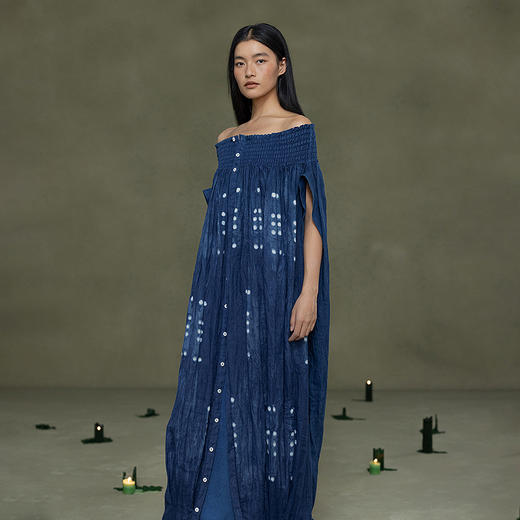 【林栖设计小店】植物染色|手工植物蓝苎麻上下两穿2026春新款开襟连衣裙1961020 商品图3