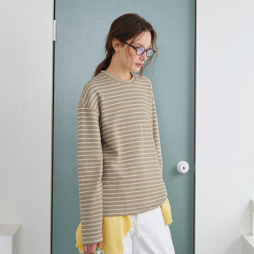 714street美式复古肌理感长袖上衣2026春季潮牌宽松落肩条纹T恤男 商品图0