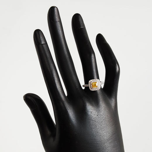 【天然正品】AU750白金方形设计师四爪款0.52克拉浓彩黄色钻石戒指14号（戒圈可改）290126NJS45 商品图7