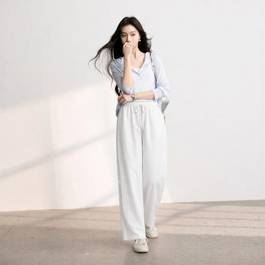【100棉】三彩2026春季新款高腰休闲长裤空气裤小白裤宽松气球裤M 商品图2