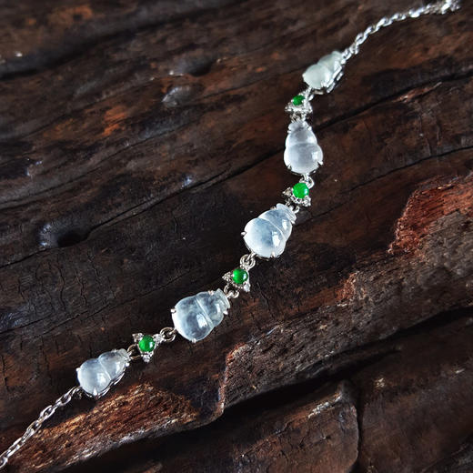 【天然正品】A货翡翠AU750精品白金镶钻镶天然冰种葫芦翡翠（福禄双全）手链 17CM（长度可调节）281225NJS31 商品图4