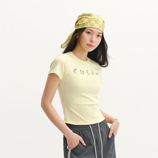 森马短袖T恤女夏季短款紧身正肩小猫印花2026新款趣味休闲套头衫 商品图2