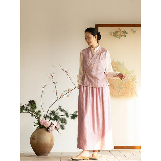 牧衣游原创 26姆米丝麻半身裙宽松质朴粉色肌理感百搭半裙 寻野 商品图3