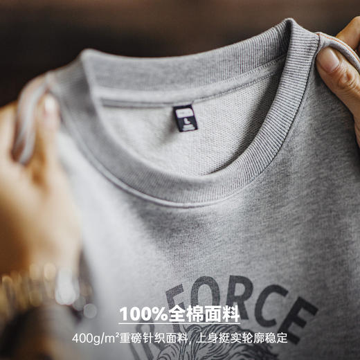 马登工装美式灰色卷边全纯棉卫衣宽松套头印花刺绣长袖T恤男款春 商品图4