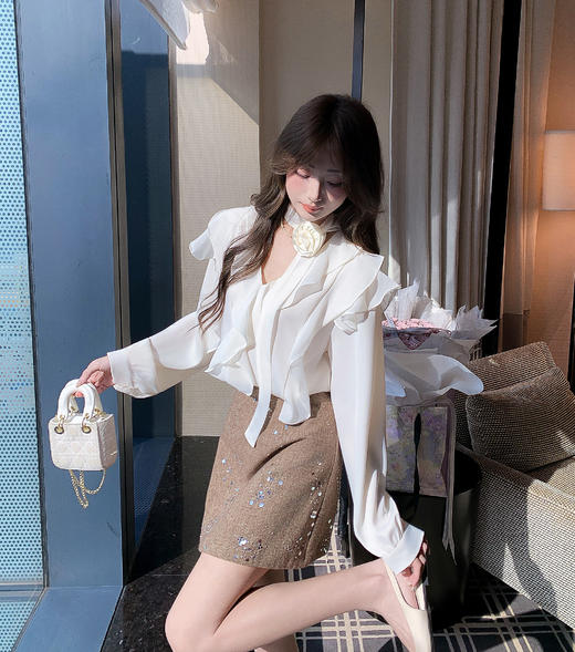 张心子【南法遐想】荷叶边花朵仙气秋装独特别致小资衬衫上衣 U2602088 商品图3