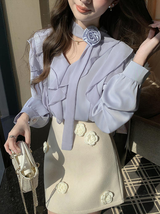 张心子【南法遐想】荷叶边花朵仙气秋装独特别致小资衬衫上衣 U2602088 商品图4