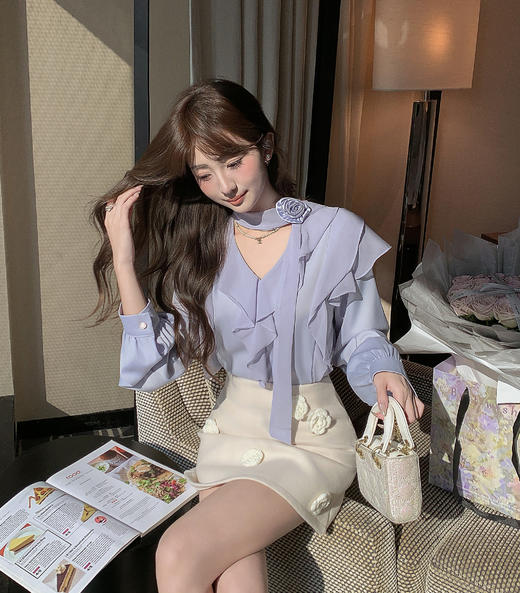 张心子【南法遐想】荷叶边花朵仙气秋装独特别致小资衬衫上衣 U2602088 商品图1