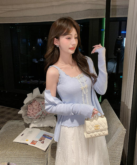 张心子【微甜百利】开衫吊带上衣两件套女春季新款时髦针织套装 U2602073 商品图1