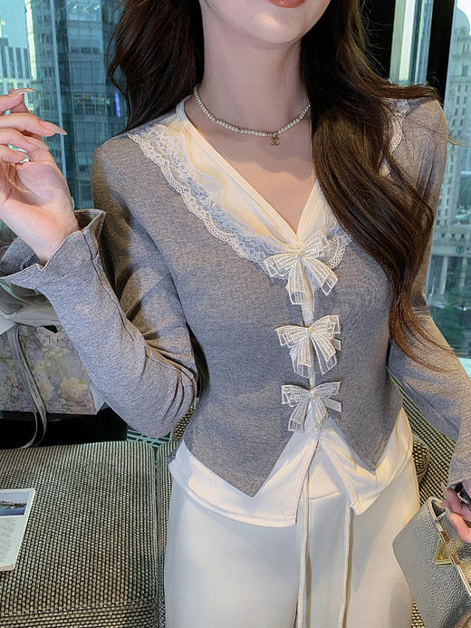 张心子【半糖主义】甜美假两件撞色针织衫女长袖早春新款修身上衣 U2602047 商品图13