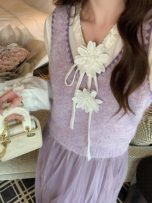 张心子【叠穿美学】复古撞色针织马甲背心女春季新款无袖坎肩上衣 U2602049 商品图13