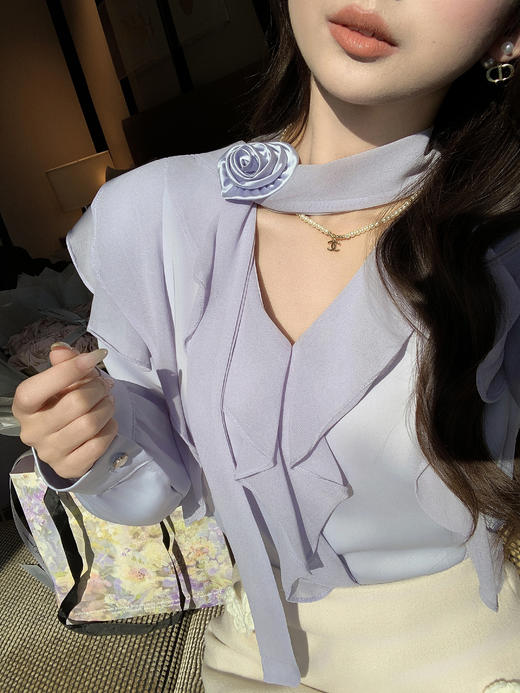 张心子【南法遐想】荷叶边花朵仙气秋装独特别致小资衬衫上衣 U2602088 商品图8