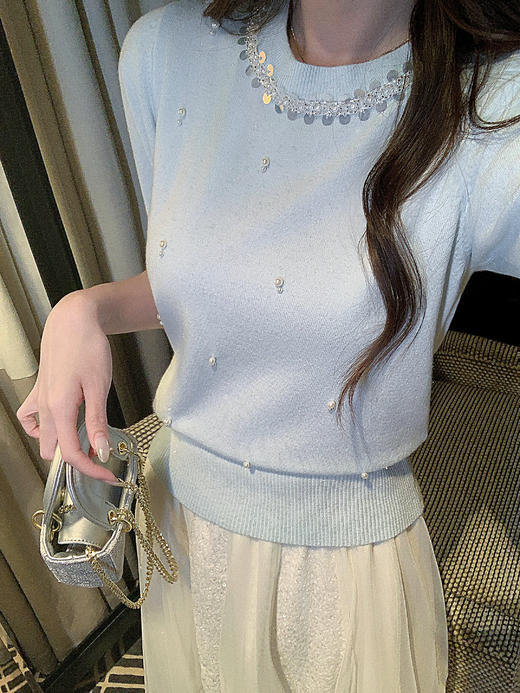 张心子【心动赴约】圆领软糯亲肤钉珠针织衫上衣 U2602041 商品图9