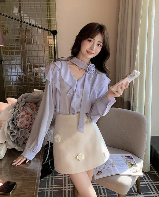 张心子【南法遐想】荷叶边花朵仙气秋装独特别致小资衬衫上衣 U2602088 商品图11