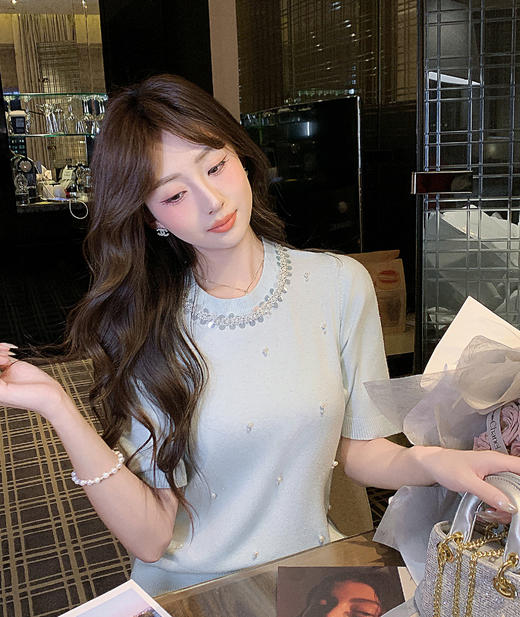 张心子【心动赴约】圆领软糯亲肤钉珠针织衫上衣 U2602041 商品图11