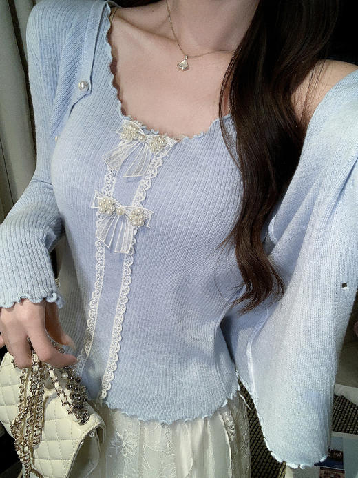 张心子【微甜百利】开衫吊带上衣两件套女春季新款时髦针织套装 U2602073 商品图3