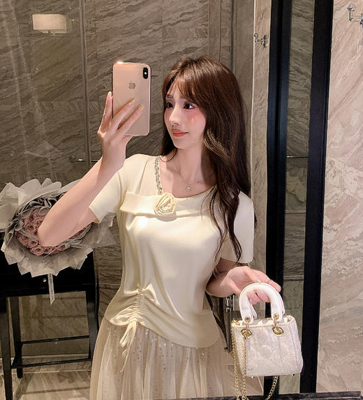 张心子【苏醒玫瑰】斜领设计感T恤短袖上衣 U2602042 商品图1