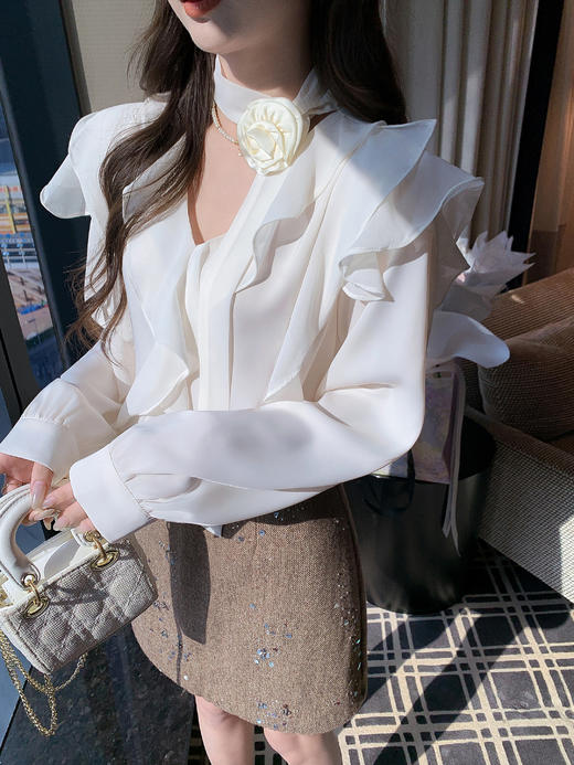 张心子【南法遐想】荷叶边花朵仙气秋装独特别致小资衬衫上衣 U2602088 商品图5