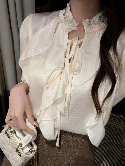 张心子【琉光漫歌】法式小资系带荷叶边雪纺衫女春新款洋气衬衫 U2602077 商品图10