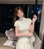 张心子【手工花】绝美独特立体花半高领针织衫短袖上衣 U2602045 商品缩略图2