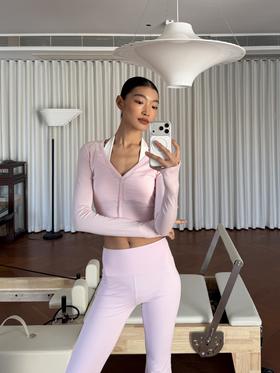 🌸V领假门襟修身运动长袖