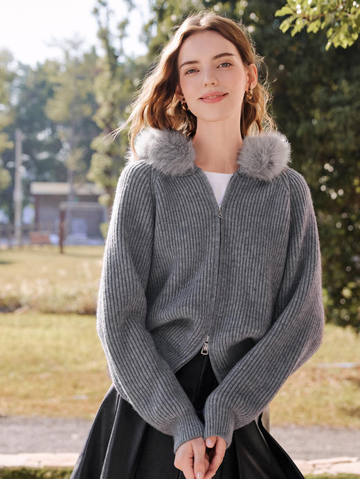 【百图lulu定制】【大毛领针织外套】毛条可拆卸 温暖 针织开衫外套 商品图11