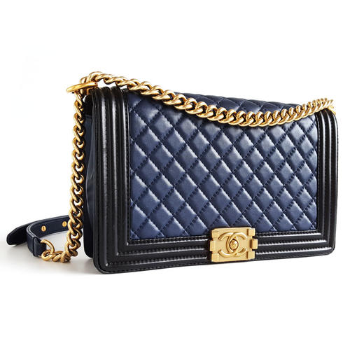 【95新】CHANEL香奈儿A92193 Y61116 C9510中大号28cm蓝黑拼色羊皮Leboy链条包单肩包女士040226TJ02 商品图2